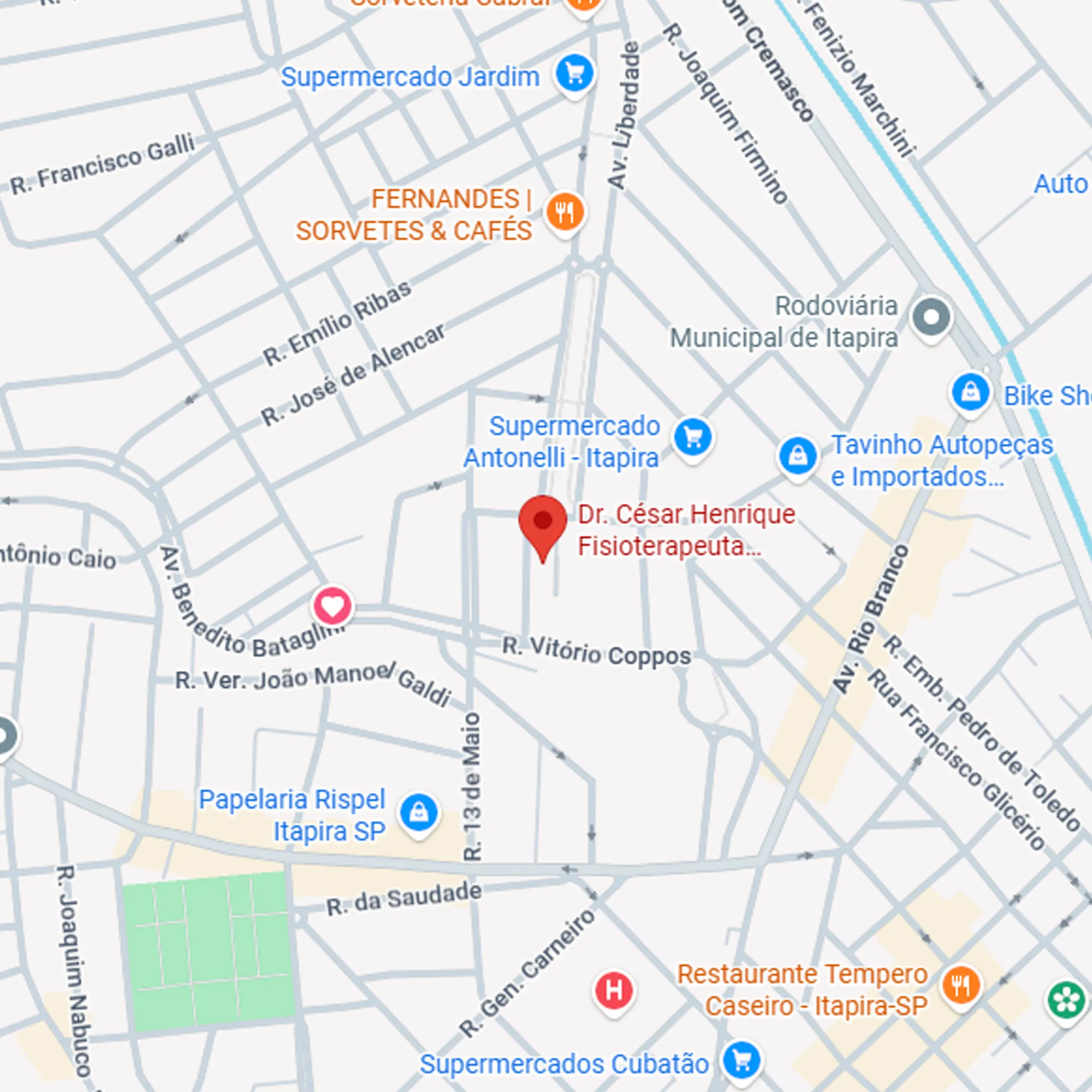 Print do mapa de localização da clínica no Google Maps